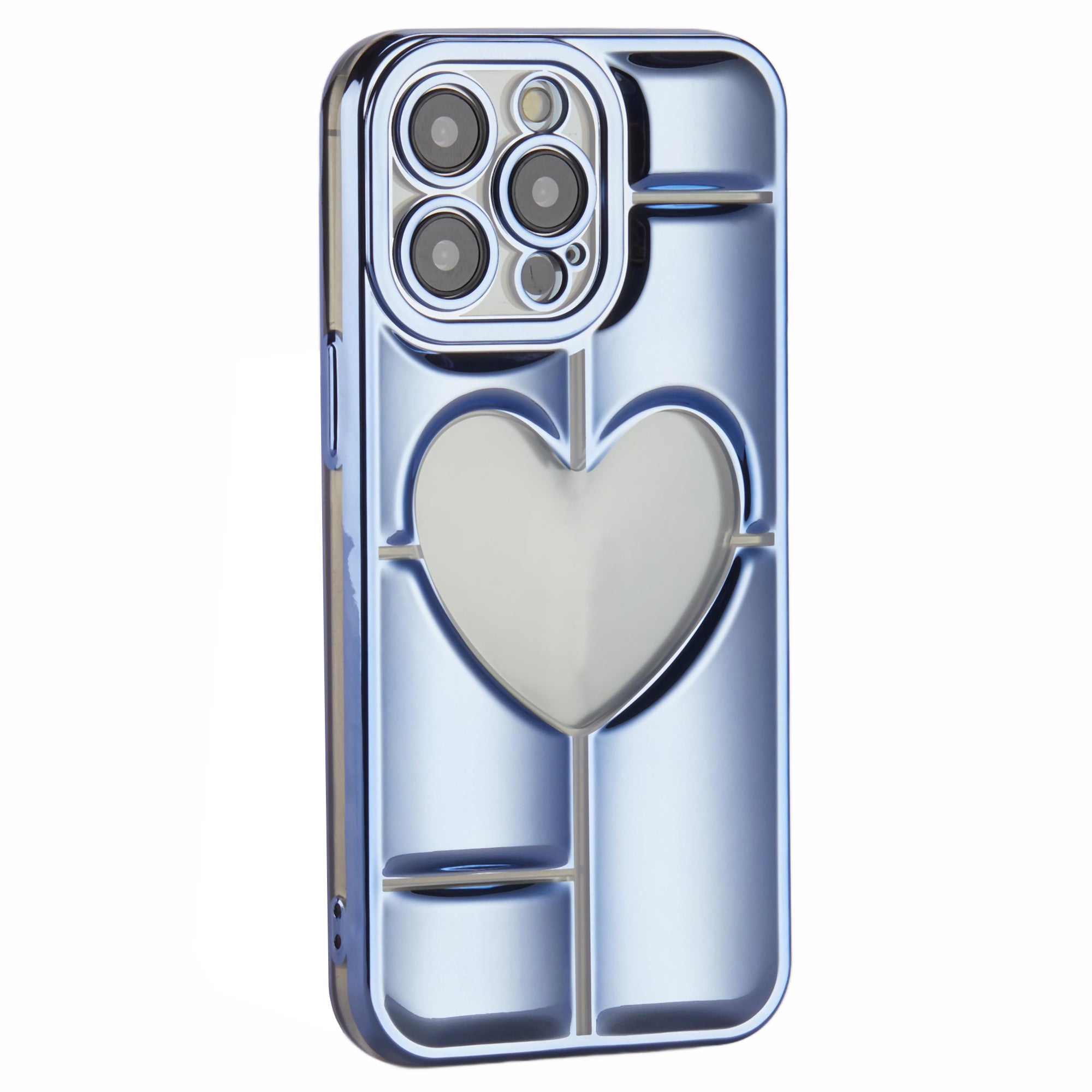 MNS Series for iPhone 14 Pro TPU Case Electroplating Phone Cover Clear 3D Heart Shape - Silver MNS Series for iPhone 14 Pro TPU Case Electroplating Phone Cover Clear 3D Heart Shape - Silver